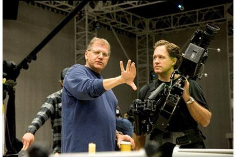 The director Robert Zemeckis, left, and the cinematography Robert Presley on the set of Disney's A Christmas Carol, which has just opened in the US and UK to critical acclaim.