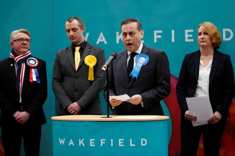 Conservative Party candidate Imran Ahmad-Khan speaks after he is announced as the winner for the constituency of Wakefield at a counting centre for Britain's general election in Wakefield, Britain.  Reuters