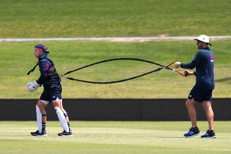 England coach Graham Thorpe, right, with Ollie Pope. AFP