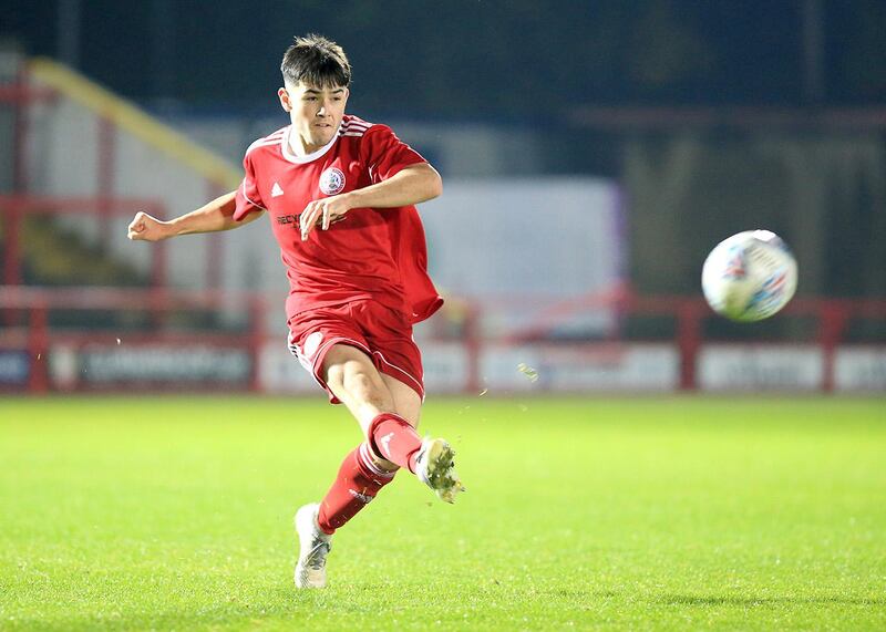 Ryan Muldoon in action for Accrington Stanley at the club's Wham Stadium during an FA Youth Cup tie. Courtesy Duncan Hare