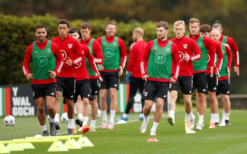 Wales' Hal Robson-Kanu and Ben Davies during training at The Vale Resort, Hensol, Wales, ahead of the upcoming Nations League matches. Reuters