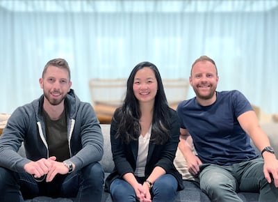 From left, Dan Piehler, Ms Chen and Damien Drap, founders of Nomad Homes. Photo: Nomad Homes