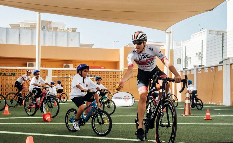 Budding cyclists received tips from the professional cyclists.