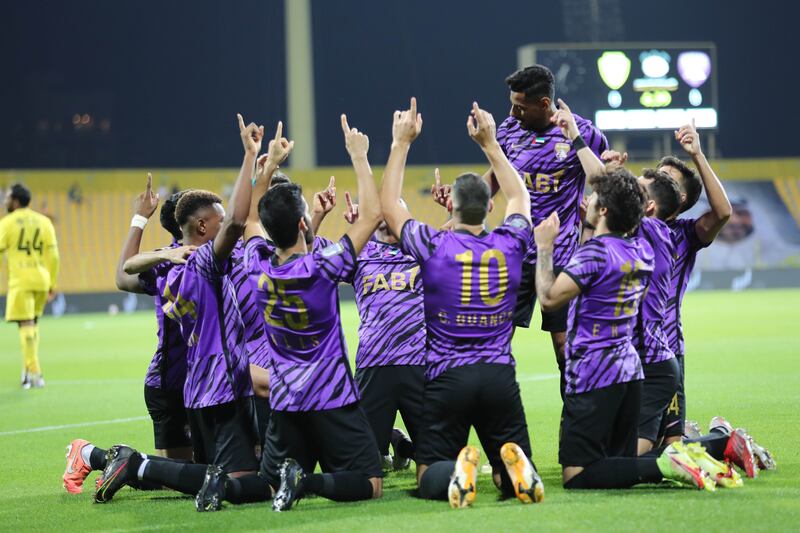 Al Ain players celebrate their quarter final win over Al Wasl in the Pro League Cup at Zabeel stadium. Photo: PLC