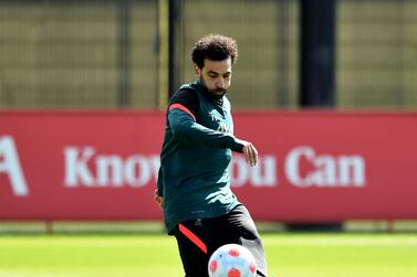 KIRKBY, ENGLAND - APRIL 08: (THE SUN OUT, THE SUN ON SUNDAY OUT) Mohamed Salah of Liverpool during a training session at AXA Training Centre on April 08, 2022 in Kirkby, England. (Photo by Andrew Powell/Liverpool FC via Getty Images)