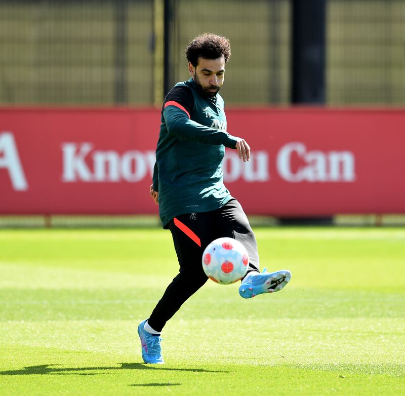 Liverpool's Mohamed Salah during a training session at AXA Training Centre in Kirkby ahead of the match against Manchester City. All images Getty