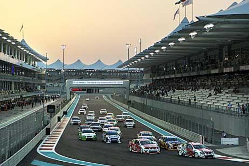 The start to one of last year’s Australian V8 Supercar races at Yas Marina.