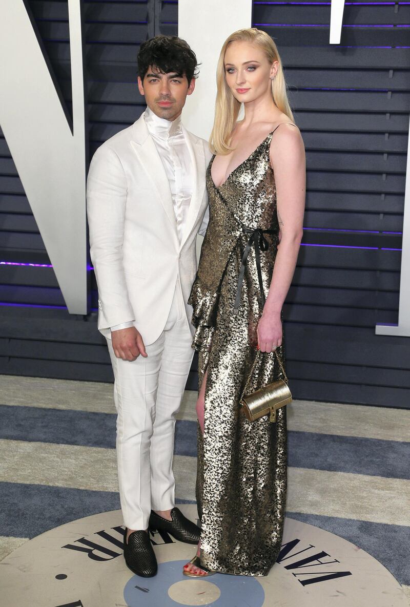 British actress Sophie Turner and boyfriend singer Joe Jonas attend the 2019 Vanity Fair Oscar Party following the 91st Academy Awards at The Wallis Annenberg Center for the Performing Arts in Beverly Hills on February 21, 2019. (Photo by Jean-Baptiste LACROIX / AFP)