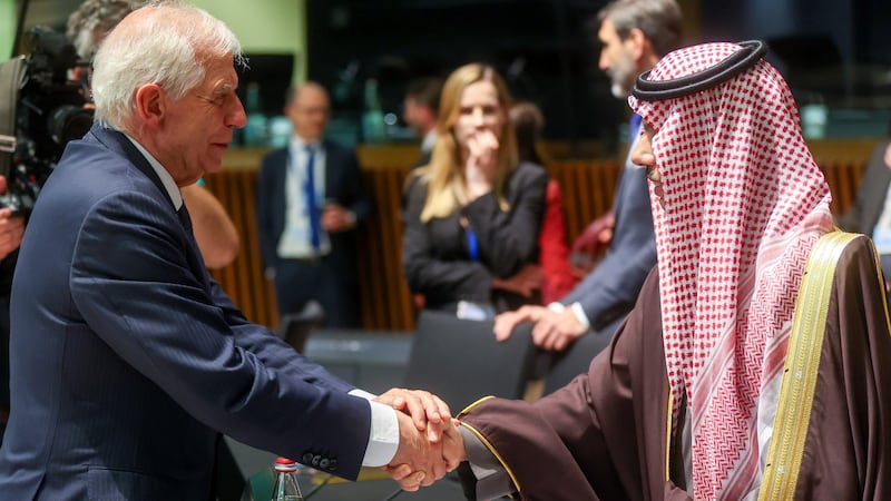 Josep Borrell, High Representative of the European Union (L), and Saudi Foreign Minister Prince Faisal bin Farhan during the EU-Gulf Cooperation Council (GCC) High Level Forum on Regional Security and Cooperation in Luxembourg, on April 22. EPA