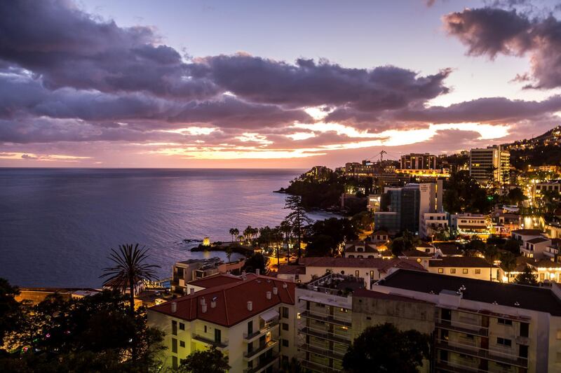 Skyline of coastline of Funchal at sunset, Madeira