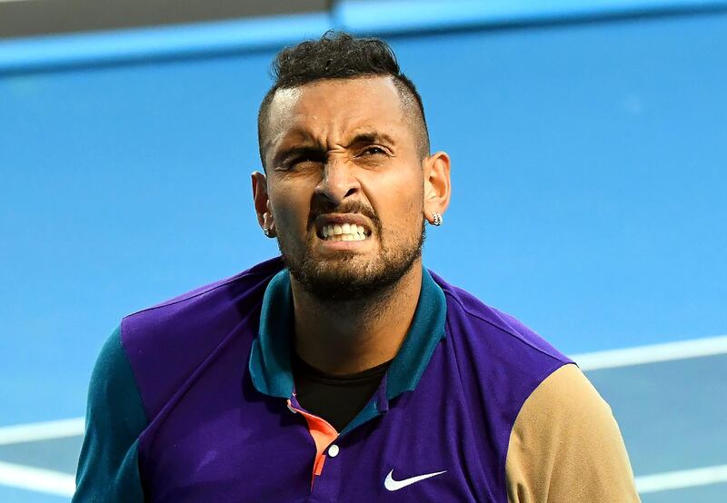 Nick Kyrgios after refusing to play following a time violation. EPA
