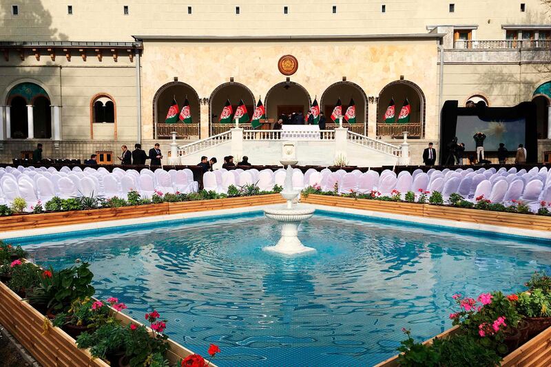 Officials prepare for the oath inauguration ceremony of Afghanistan's President Ashraf Ghani at the Presidential Palace in Kabul. AFP