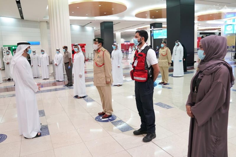 Sheikh Hamdan bin Mohammed, Crown Prince of Dubai, visits Dubai International Airport on Monday. Courtesy: Dubai Media Office