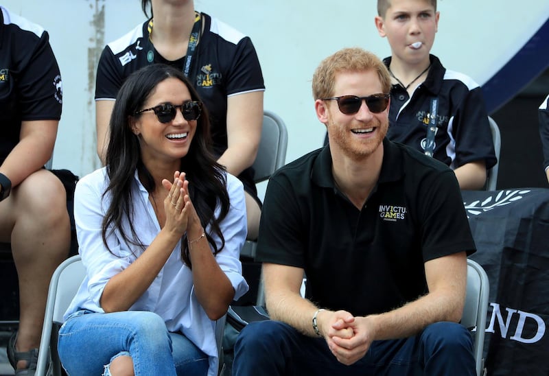 Prince Harry and Meghan Markle watch Wheelchair Tennis at the 2017 Invictus Games in Toronto, Canada. (Photo by Danny Lawson/PA Images via Getty Images)