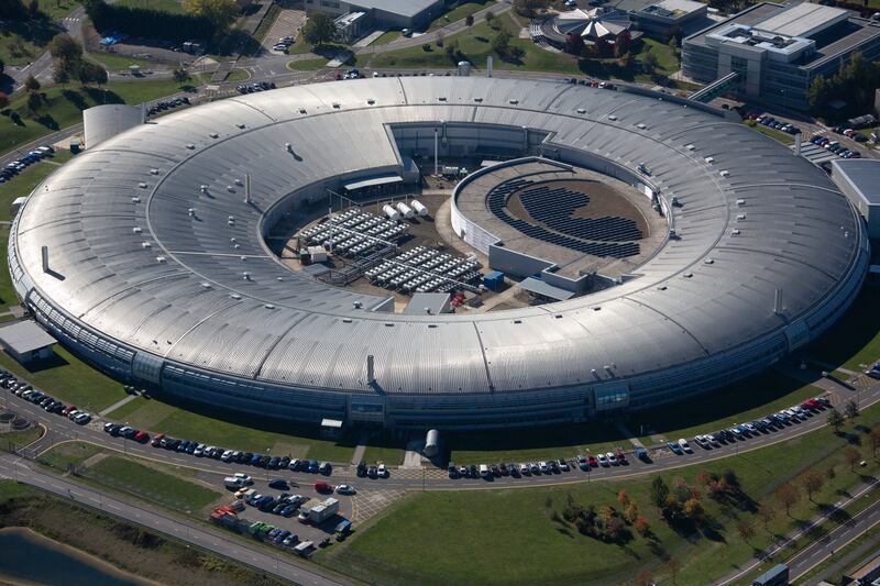 An aerial photograph of the Diamond Light Source building, Harwell Science and Innovation Campus. The facility is in line for £500 million upgrade.  Aerial Photograph by David Goddard