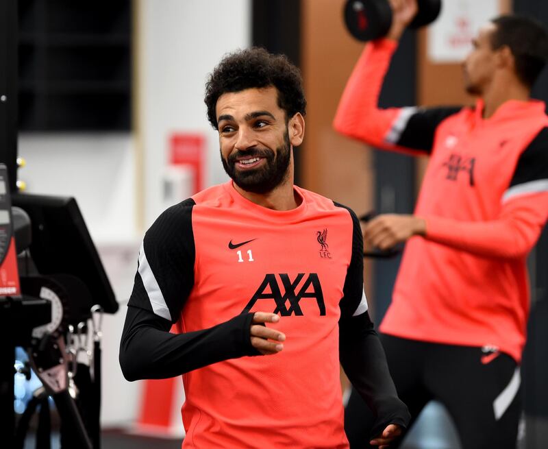 KIRKBY, ENGLAND - NOVEMBER 24: (THE SUN OUT, THE SUN  ON  SUNDAY OUT) Mohamed Salah of Liverpool during a training session ahead of the UEFA Champions League Group D stage match between Liverpool FC and Atalanta BC at AXA Training Centre on November 24, 2020 in Kirkby, England. (Photo by Andrew Powell/Liverpool FC via Getty Images)