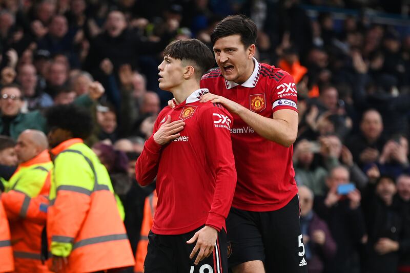 Alejandro Garnacho of Manchester United celebrates his goal with teammate Harry Maguire. Getty