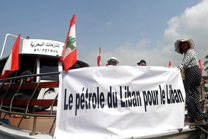 Lebanese protesters gather on boats to support the country's claim to offshore gas reserves in the Mediterranean. AFP
