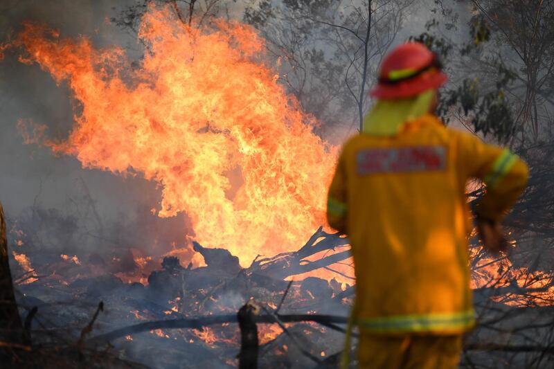 A firefighter works to contain a bushfire near Glen Innes, New South Wales, Australia.  EPA