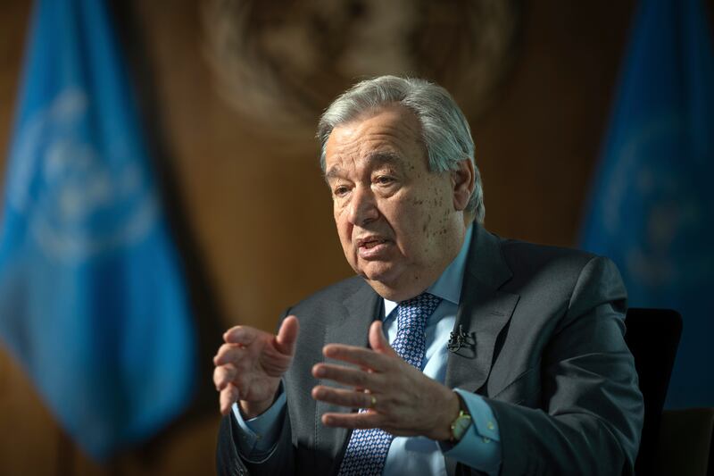 UN Secretary General Antonio Guterres speaks at the UN headquarters in New York. AP
