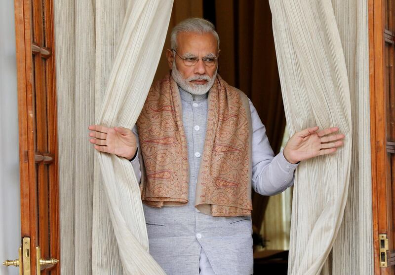 epa06472350 Indian Prime minister Narendra Modi arrives prior to bilateral meetings on the sideline of the ASEAN-India Commemorative Summit in New Delhi, India, 25 January 2018. India is hosting the Association of Southeast Asian Nations (ASEAN)-India Commemorative Summit from 25 to 26 January.  EPA/HARISH TYAGI