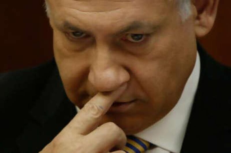 Israel's prime minister Benjamin Netanyahu attends a cabinet meeting on Monday, June 14, 2010 in Jerusalem, Israel.