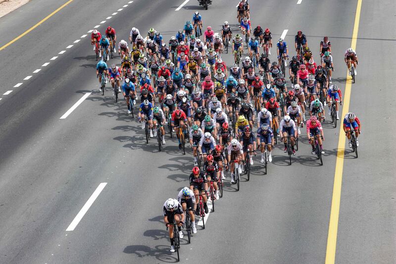 The peloton during Stage 1 of the UAE tour in Abu Dhabi. AFP