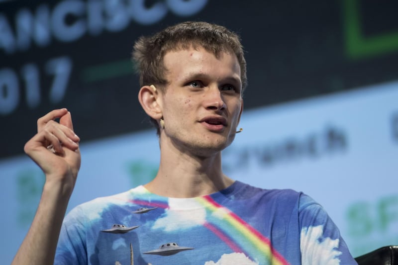 Vitalik Buterin, co-founder of Ethereum Foundation and Bitcoin Magazine, speaks during the TechCrunch Disrupt 2017 in San Francisco, California, U.S., on Monday, Sept. 18, 2017. TechCrunch Disrupt, the world's leading authority in debuting revolutionary startups, gathers the brightest entrepreneurs, investors, hackers, and tech fans for on-stage interviews. Photographer: David Paul Morris/Bloomberg