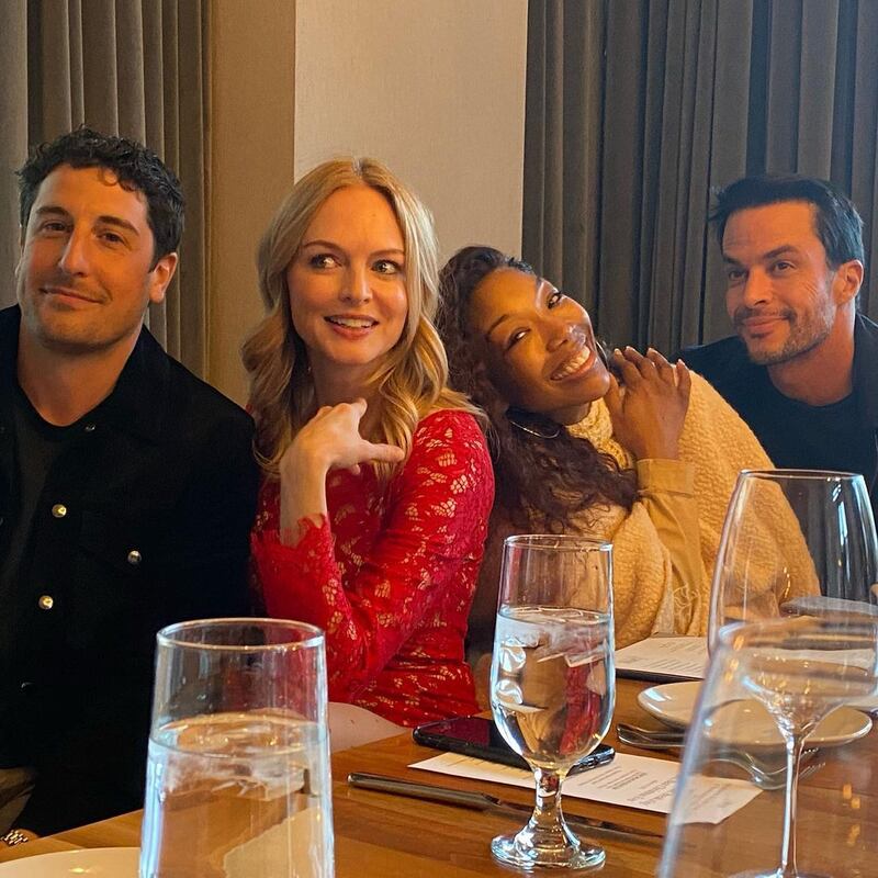 A behind the scenes photo from 'Best. Christmas. Ever.' starring Heather Graham, Jason Biggs and Brandy Norwood. Photo: Instagram / Brandy