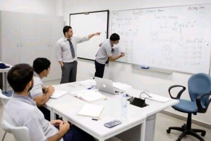 Students at the Applied Technology High School on the Khalifa University campus.
