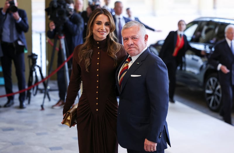 King Abdullah II of Jordan and Queen Rania arrive at the palace Buckingham Palace reception. Reuters