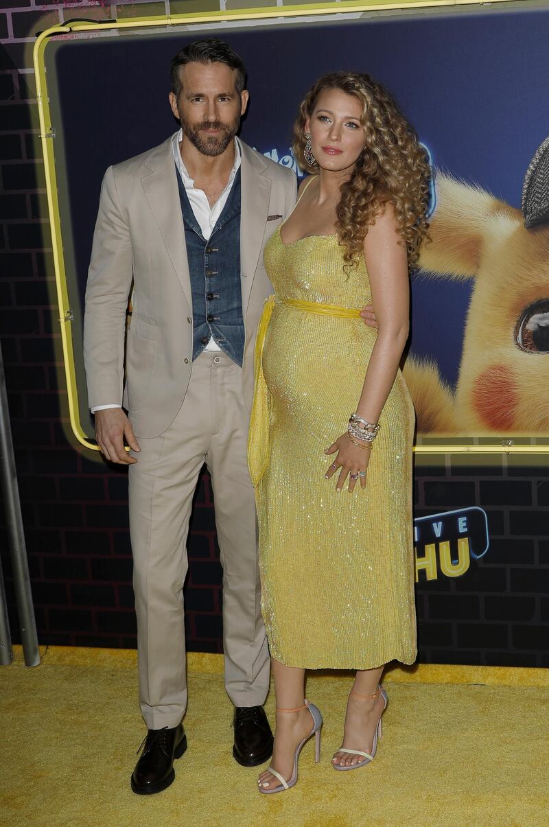 epa07543559 Canadian-American actor Ryan Reynolds (L) and his wife Blake Lively (R) attend the US premiere of the film 'Pokemon Detective Pikachu' in New York, New York, USA, 02 May 2019.  EPA-EFE/PETER FOLEY