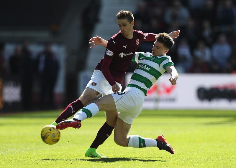 Andraz Struna of Hearts and Kieran Tierney of Celtic. Ian MacNicol / Getty Images