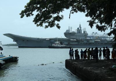 The 'INS Vikrant' departs for a test-run in the Arabian Sea, from Kochi, India, in July. AP