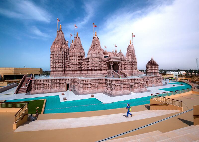 The seven spires of the Hindu temple symbolically represent the emirates of the UAE. Victor Besa / The National