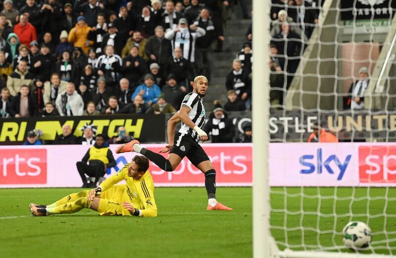 Joelinton scores Newcastle's second goal past Danny Ward. Getty