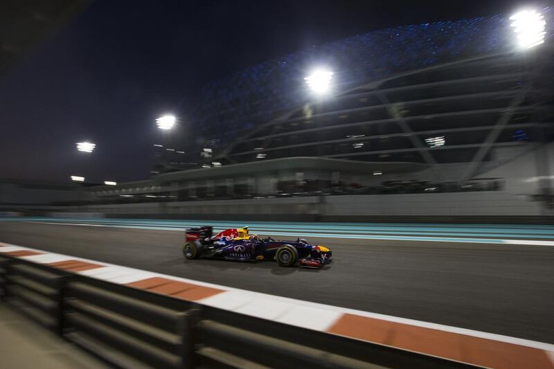 Mark Webber of Red Bull drives to pole postion during qualifying of the Formula One Etihad Airways Abu Dhabi Grand Prix Yas Marina Circuit in Abu Dhabi on November 2, 2013. Christopher Pike / The National