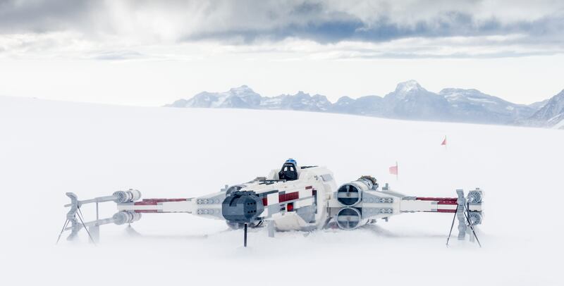 A Lego Star Wars X-Wing Starfighter at the Jungfraujoch in Switzerland at the 'Triple Force Friday' near Grindelwald in 2019. The life-size Starfighter is built out of 2,5 million Lego bricks and measures 10 metres by 10 metres. Getty Images