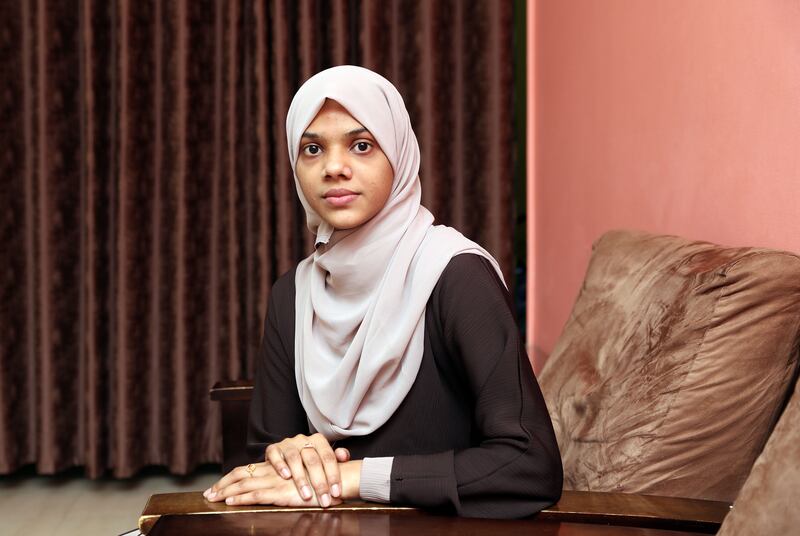 Sharmina Basheer, a top student who was granted a golden visa and recently sponsored her parents and child for a 10-year visa in Dubai. Chris Whiteoak / The National