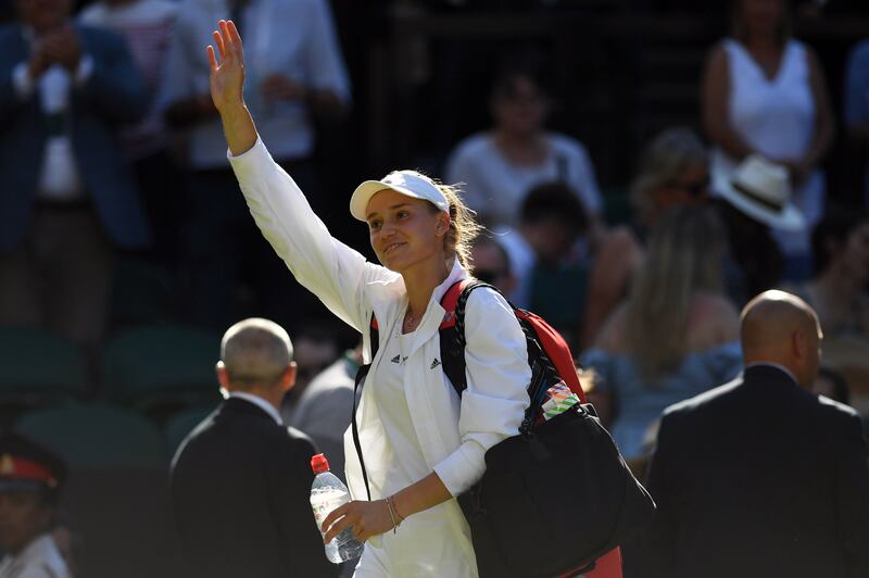 Elena Rybakina leaves the court after her victory. EPA