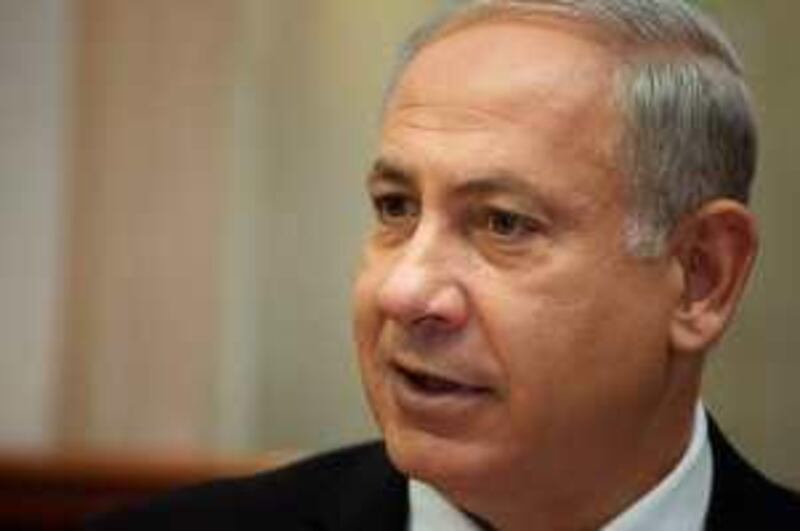 Israeli Prime Minister Benjamin Netanyahu chairs the weekly cabinet meeting in his office in Jerusalem, Sunday, May 16, 2010. (AP Photo/Gali Tibbon, Pool) *** Local Caption ***  JRL107_Mideast_Israel_Palestinians.jpg