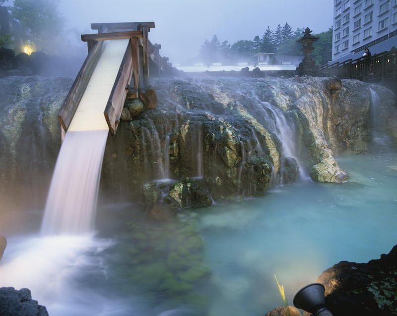Japan, Gunma Prefecture, Kusatsu, Kusatsu Hot Spring, Water falling into hot spring (Getty Images) *** Local Caption ***  UT28NO-TOP10-JAPAN01.jpg