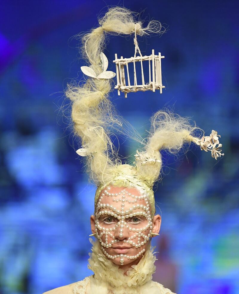 A model presents creations by Amato during the Fashion Forward event at the Dubai Design District, in Dubai. AFP