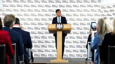 Britain's Prime Minister Rishi Sunak delivers a speech on national security in which he hit out at extremists dividing society. AFP