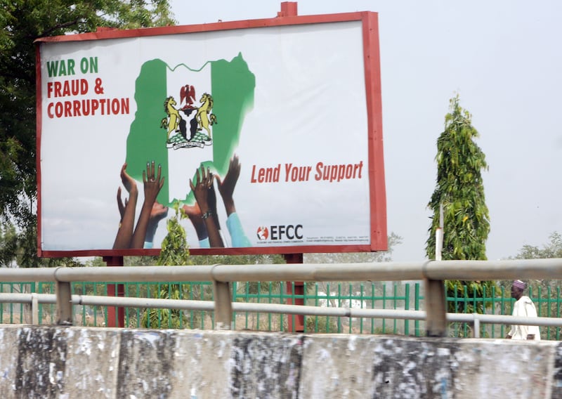 An anti-corruption sign sponsored by Nigeria's Economic and Financial Crimes Commission in the capital Abuja.