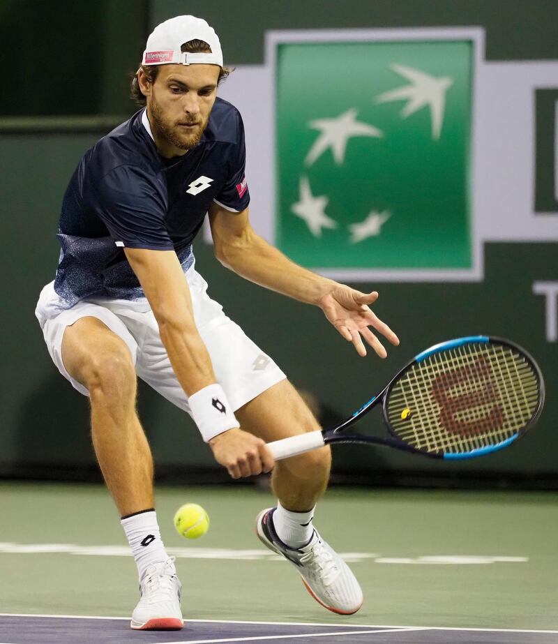 Joao Sousa of Portugal in action against American Mackenzie McDonald at Indian Wells. EPA
