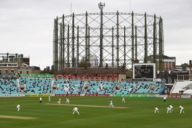 LONDON, ENGLAND - JULY 27: The Surrey team field as Middlesex bat during day two of the friendly match between Surrey and Middlesex at The Kia Oval on July 26, 2020 in London, England. (Photo by Julian Finney/Getty Images)