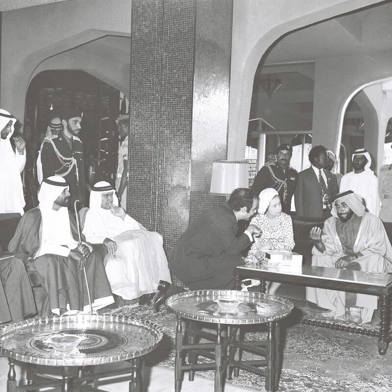 Sheikh Zayed and Queen Elizabeth visiting UAE University in Al Ain, 25 Feb, 1979. Courtesy to Al-Ittihad. History Project 2011