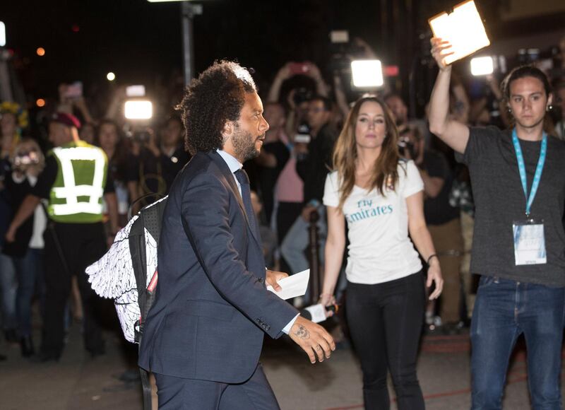 Real Madrid's Marcelo arrives to the hotel Real Madrid are staying at in Kiev. Sedat Suna /  EPA