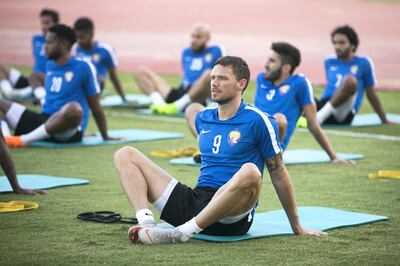 AL AIN, UNITED ARAB EMIRATES - AUGUST 29, 2018. 

Al Ain's star striker Marcus Berg, training with his teammates. 

(Photo by Reem Mohammed/The National)

Reporter: John McCauley 
Section:  SP